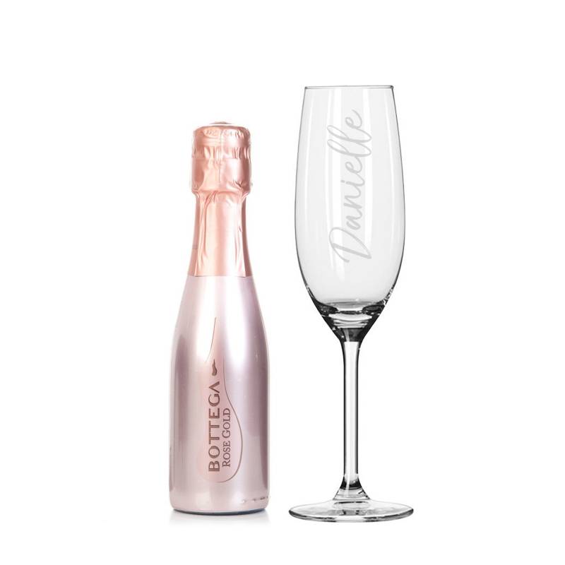 Personalised Name Only Flute & Mini Rose Bottega Prosecco Set