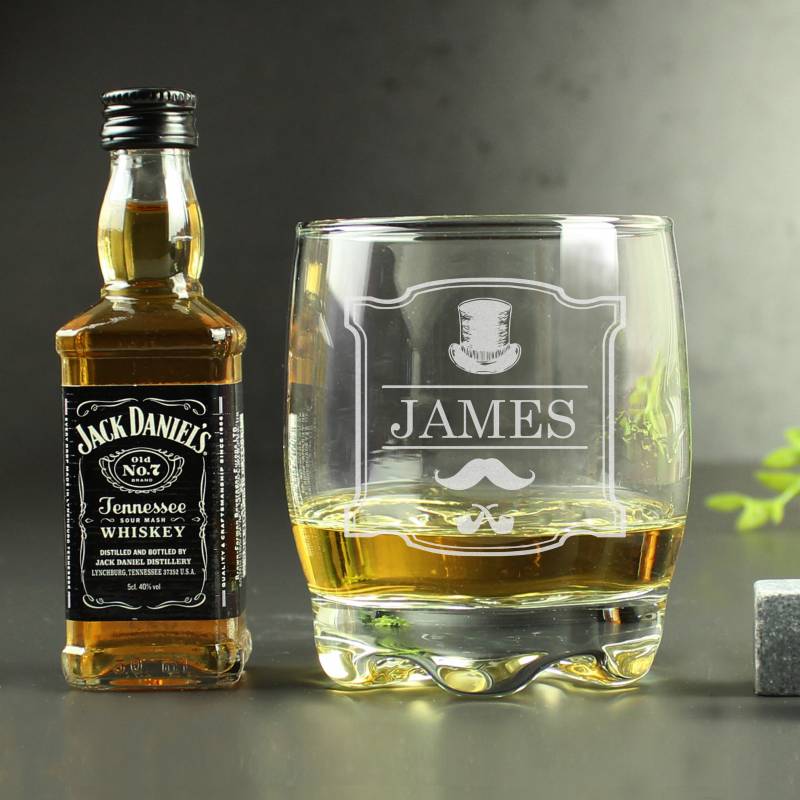 Personalised Gentlemans Tumbler and Whiskey Miniature Set