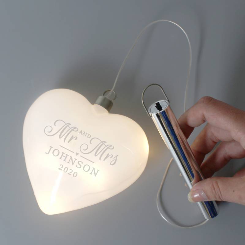 Personalised Mr & Mrs LED Hanging Glass Heart