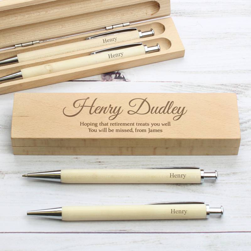 Personalised Wooden Pen & Pencil Box Set