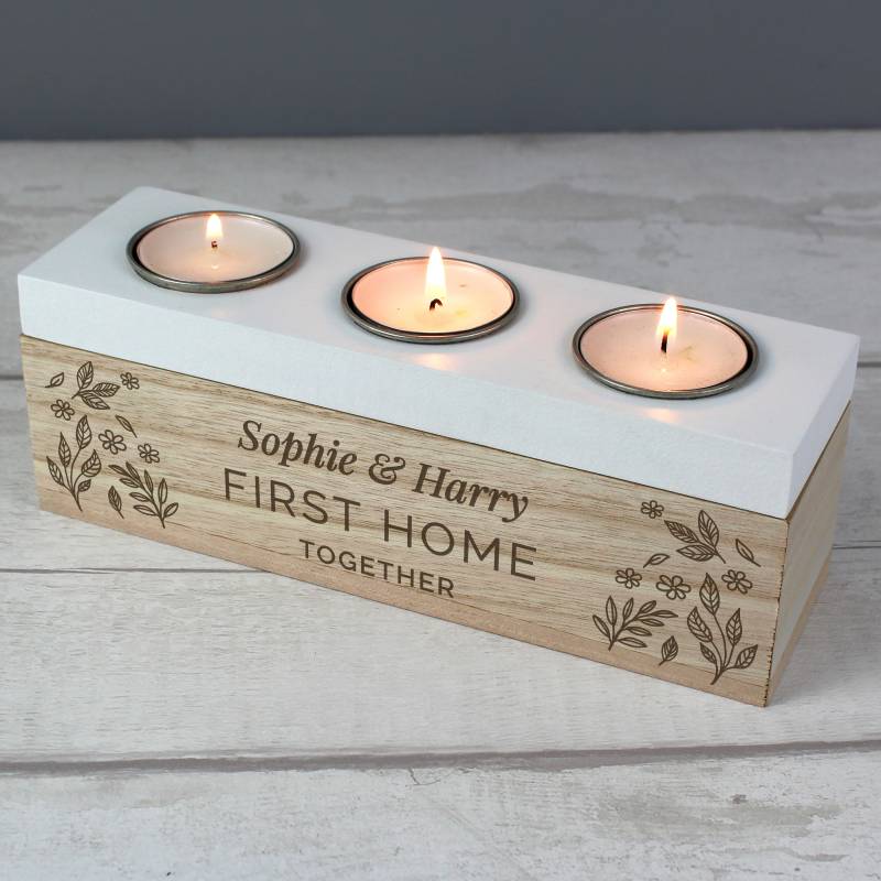 Personalised Floral Triple Tea Light Box