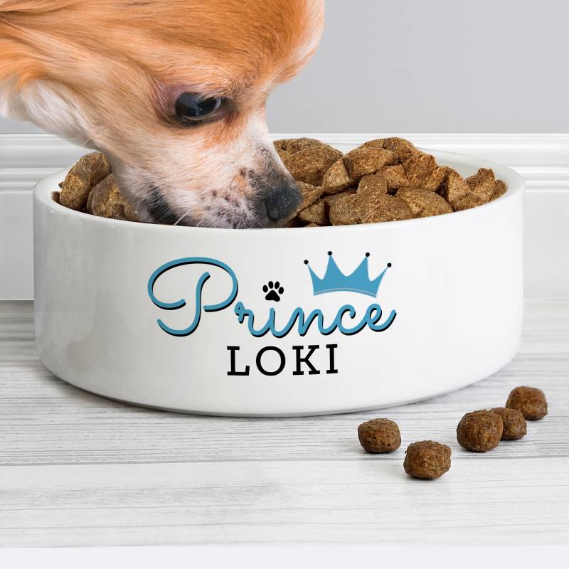 Personalised 'Prince' 14cm Medium Ceramic White Pet Bowl