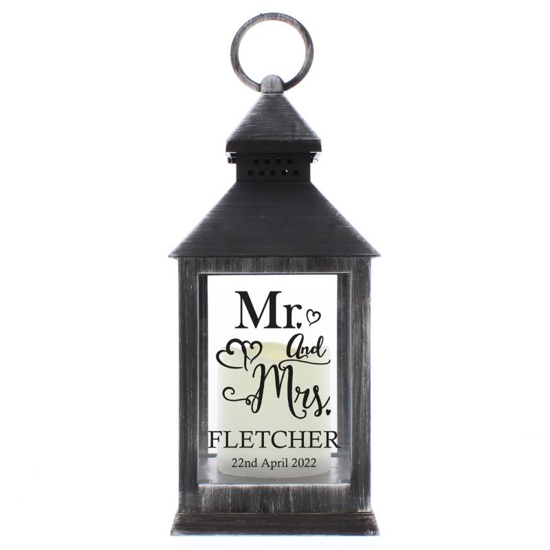 Personalised Mr and Mrs Rustic Black Lantern